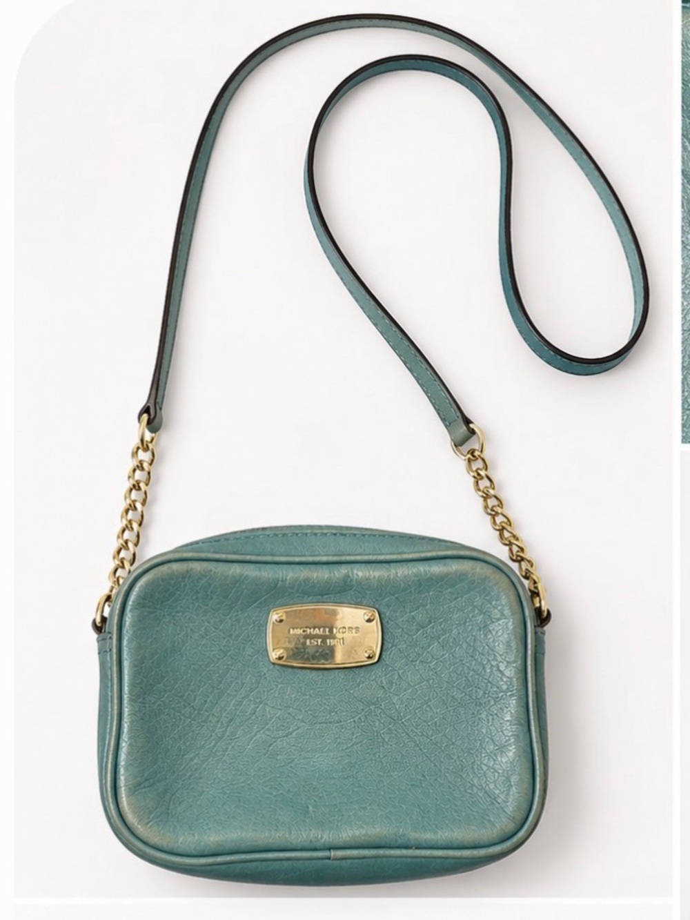 Michael Kors Teal Leather Crossbody Bag | Gold Hardware | Small Purse